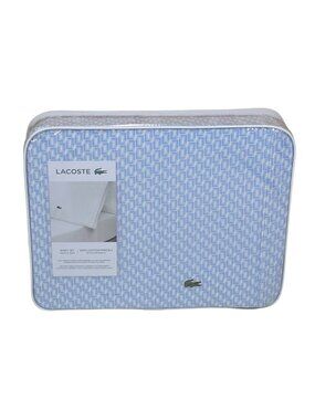 Lacoste Queen Cotton Percale Sheet Set In Mini Geo Logo Open Air Pattern Blue